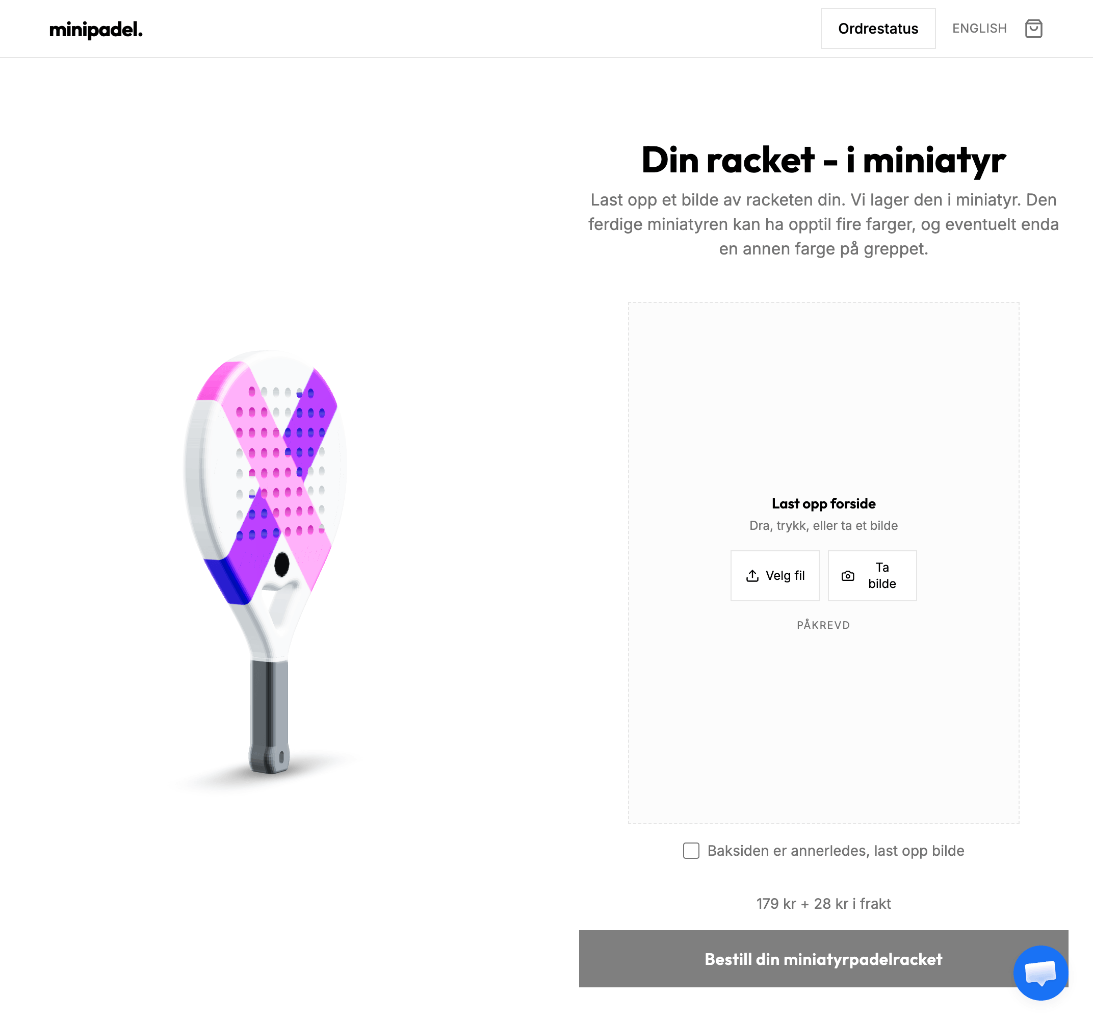 3D-printet miniatyr av en padelracket i flere farger fra MiniPadel